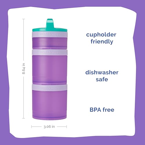 Image of Whiskware Stackable Snack Containers for Kids and Toddlers, 3 Stackable Snack Cups for School and Travel, Green /Purple /Purple