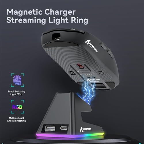 Image of ATTACK SHARK X6 Lightweight Wireless Gaming Mouse with RGB Backlight Charging Base,Tri-Mode Wired /2.4GHz /BT5.2,26K DPI, PAW3395 Optical Sensor,HUANO Switch,5programmable Buttons,PC /Mac(Black)