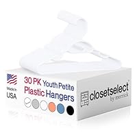 30 Pk Youth Petite Plastic Hangers for Children Clothes Sizes 8 to 12, Petite, Preteen, Junior, 30 Pack (White)