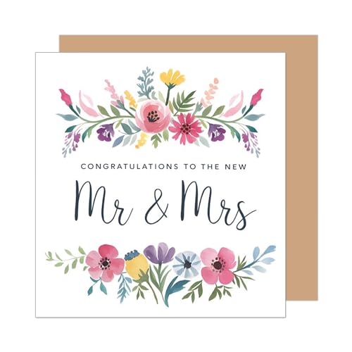 Seidel Premium Square   Tarjeta de boda con sobre, tarjeta de boda, tarjeta de felicitación para matrimonio, recién casados, flores (HQ132 SW025)