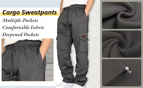 Mens Cargo Sweatpants Baggy Elastic Waisted Fleece Joggers, Loose Fit Open Bottom Athletic Sweat Pants for Mens with Pockets4