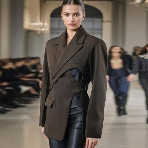 Women Blazer Lace Up Hollow Out Irregular Long Sleeve Blazer Coat Fashion Slim Suit Jacket2