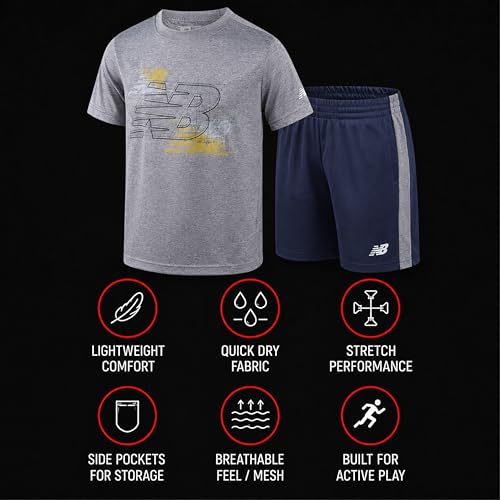 Image of New Balance Boys Short Sets - 2 Piece Active Performance Athletic Shirt and Kids Basketball Gym Shorts for Boys (8-12)