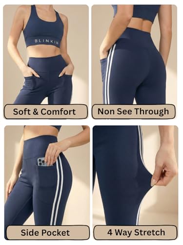Image of BLINKIN Flared Gym Pants for Women's Workout - The Ultimate Yoga Pants | Workout Lowers | Gym Track Pants for Women with Side Pockets (5430)