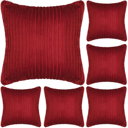 Adore Home 6 Pack Ribbed Fleece Cushion Covers 45x45cm Wine Red