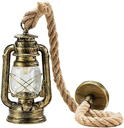 Lámpara colgante LED vintage de cuerda natural y cristal dorado para techo