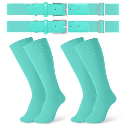 Image of JASGOOD 2 Pack Baseball Socks and Belt Combo Set Softball Socks and Belts Elastic Waist Belt for Youth and Adult Boys