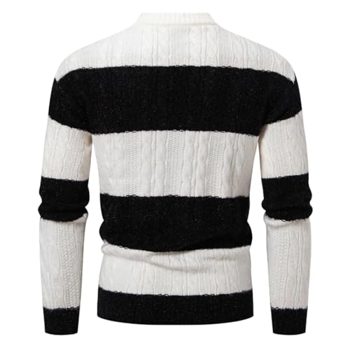 Men’s Patchwork Mock Neck Knit Sweater Fashion Striped Pullover Winter Casual Warm Jumper2