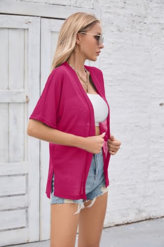 Image of Iandroiy Women's Lightweight Open Front Cardigans Casual Short Sleeve Blouse Tops