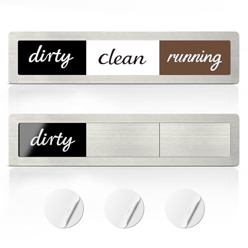 EliteSign Clean Dirty Magnet for Dishwasher,Dishwasher Sign Clean Dirty Running Empty,Dishwasher Clean Dirty Sign Easy to Slide,No-Marking Adhesive Included,Stainless Steel Silver,3 Options
