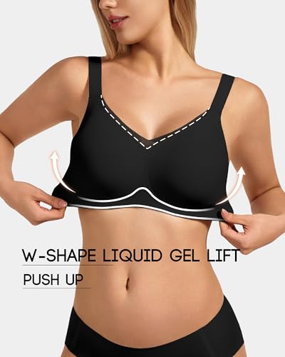 Image of VQJ Women's Full Coverage Jelly Comfort Support Wireless Bra with Breathable V-Mesh, No Underwire Push Up Everyday Bralette