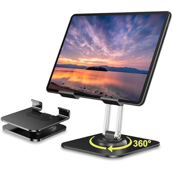 flintronic Stojak na tablet uchwyt na telefon z obrotową podstawą o 360 stopni, składany obrotowy stojak na biurko ze stopu aluminium do telefonu/tabletu i innych urządzeń od 4,5 cala do 13\