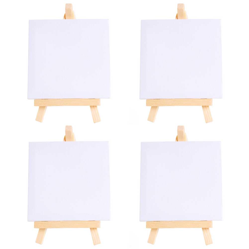 Mini toile avec chevalet bois lot de 4 à peindre pour cadeau enfant