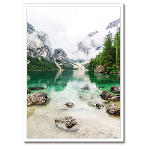 Poster lac de montagne cadre noir décoration murale 50x70