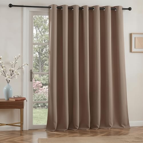 Image of RYB HOME Hanging Room Divider - Wide Large Grommet Window Curtains for Sliding Glass Door / Doorway, Thermal Blackout Blind Sunlight / UV / Privacy Protection, Wide 100 in x Long 95 inch, Cappuccino