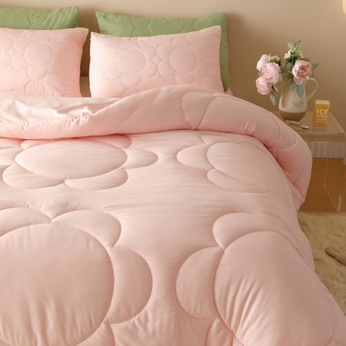 Image of KAREVER Pink Flower Comforter Full Pink Sunflower Print Bed Full Comforter Set 3 Pieces Dark Pink Floral Comforter Set for Boys Girls Teens Bedroom Decor All Season Hotel Quality Comforter Set