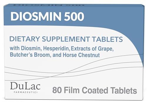Dulac Diosmin 500 Micronized Diosmin Hesperidin Dietary Supplement 1000mg per serving Horse Chestnut Extract Butchers Broom & Red Grape Extract Leg Circulation Support 80 Tablets Made in Italy