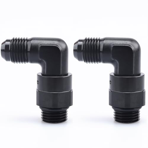 Image of AC PERFORMANCE Aluminum 90 Degree -6 AN Male Flare to -6 AN ORB O Ring Port Swivel Fitting Adapter, Black Pack of 2