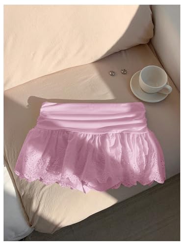 MakeMeChic Women's Eyelet Embroidery Ruffle Layered Ruched Skinny Summer Mini Skirt4