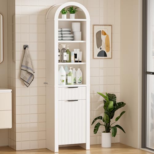 AHB 67 Inch Tall Storage Cabinet with Adjustable Shelves, Arched Narrow Storage Cabinet with Door and Drawer, Bathroom Cabinet with Anti-Tipping Device for Bathroom, Living Room