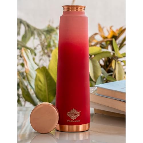 Image of INDIAN ART VILLA Pure Copper Red Pyramid Ombre Silk Finish Bottle - 800 ML, Ayurvedic Health Benefits, Ideal for Home, Office, Gym & Travel