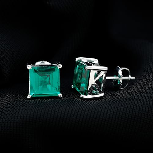 Certified 8 mm Princess Cut Lab Grown Emerald Earrings, AAAA Quality, Emerald Studs with Screw Back - Ready To Gift4