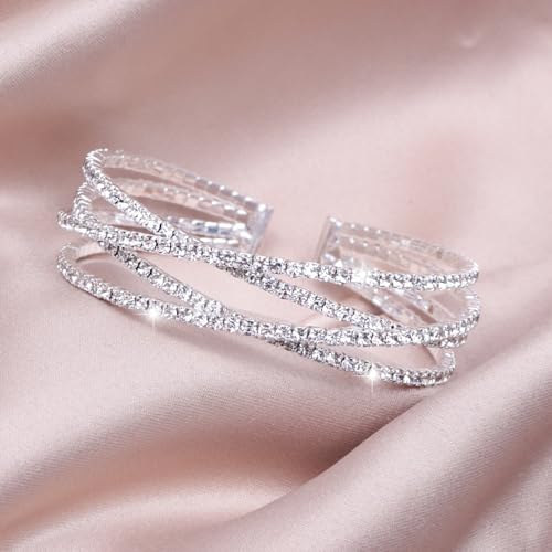 Rhinestone Cuff Bracelets for Women Dainty MultiLayer Stackable Bracelets 1920s Vintage Crystal Stretch Bracelet Valentine's Day Gifts4