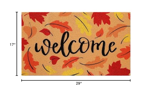 Tinideya Fall Welcome Door Mat Outdoor Autumn Maple Leaves Doormats 17 x 29 Inch Orange Imitation Coir Entryway Rugs Harvest Thanksgiving Mat for Fron