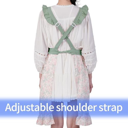 Pinknoke Cute Aprons for Women with Pockets Cotton Adjustable Cross Back Pinafore Vintage Apron for Kitchen Cooking Painting (Light Green)