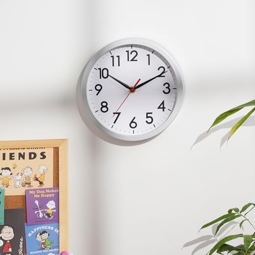 Image of AKCISOT Wall Clock, Modern Small Wall Clocks Battery Operated 8 Inch, Silent Non-Ticking Analog Classic for Office, Home, Bathroom, Kitchen, Bedroom, School(Silver)