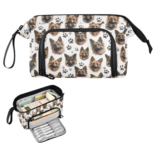Image of Dog Paws German Shepherd Large Pencil Case with Side Zipper Access Full-Print Guji Nylon Stationery Bag for School Office Travel Use Fits Pens Scissors Notes & More