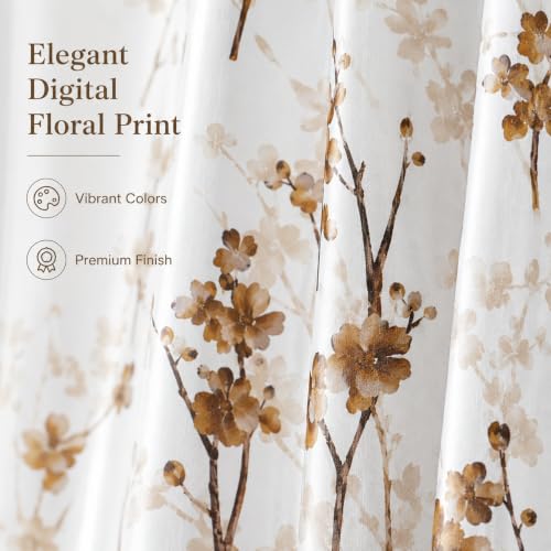 Image of 8 Feet Polyester Floral Light Filtering Door Curtains for Bedroom, Living Room & Hall, Eyelet Top, Coffee Print Curtain Set of 4