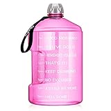 BuildLife 1 Gallon Water Bottle - Motivational Fitness Workout with Time Marker/Drink More Daily/Clear BPA Free/Large 128OZ Capacity Throughout The Day (Light Pink, 1 Gallon)