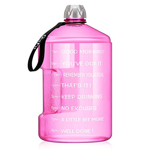 BuildLife 1 Gallon Water Bottle - Motivational Fitness Workout with Time Marker/Drink More Daily/Clear BPA Free/Large 128OZ Capacity Throughout The Day (Light Pink, 1 Gallon)