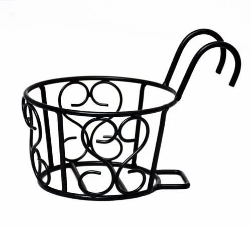 CROWN HANDICRAFTS Metal Hanging Railing Round Flower Pots For Balcony | Plant Stand for Balcony | Railing Basket For Planters Pots – Black (BLACK) CROWN HANDICRAFTS Metal Hanging Railing Round Flower Pots For Balcony | Plant Stand for Balcony | Railing Basket For Planters Pots – Black (BLACK)