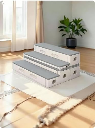 New PE Mobile Flip-Folding Steps, School Music Classroom Three-Tier Dance,Choir Stage(Light Gray)
