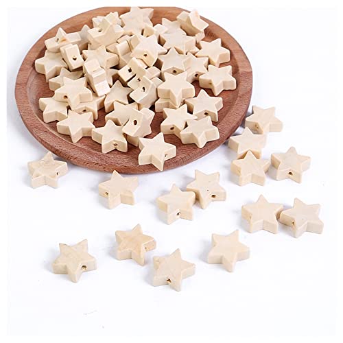 MeiYeAE 50 Stück Natürliche Holzsterne mit Loch Klein Sterne Holz Unvollendete Lose Perlen Stern für Weihnachtsbaum DIY Basteln Halskette Tischdeko Weihnachtsdeko Hochzeit Basteln Holzfarbe Cover