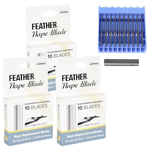 Feather - Nape Blades - Single Edge Guarded Replacement Blades Fits Feather Nape & Body Razor Professional Tool for Thinning Layering Precision Styling & Body Hair Removal Made in Japan - 3 Packs