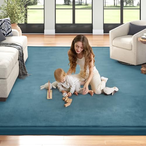 Image of Baby Play Mat for Floor Nursery Rug Muscle Mat Area Rug Playroom Rug 79 inchx158 inch Playpen Mat Elastic Foam 1.3 inch Thick Crawling Mat for Babies,Toddlers, Infants, Kids,Indigo