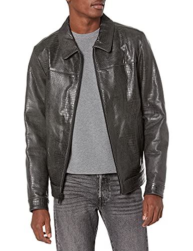DKNY Men's Real Leather Croc Embossed Jacket