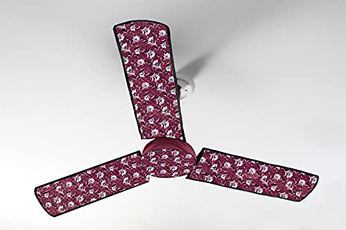Image of Stylista Waterproof & Dustproof Three Blade Ceiling Fan Cover with attachable Enclosure Set of 2 Fan Covers Floral Pattern Magenta