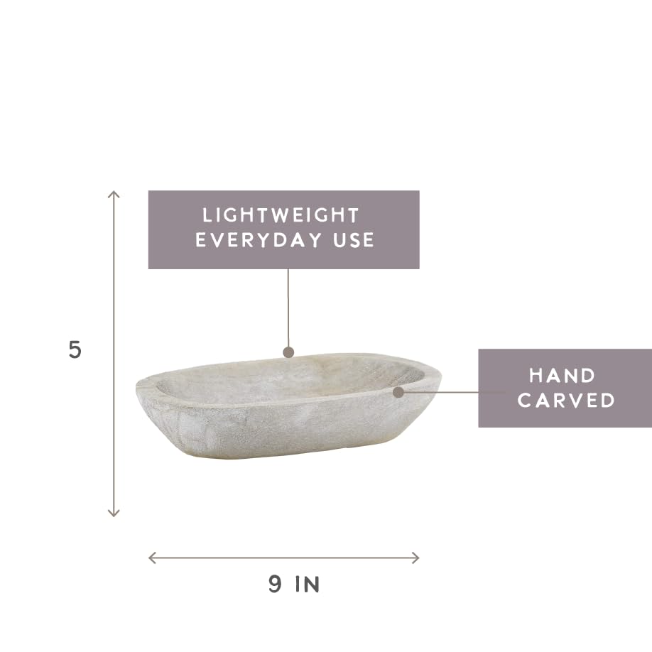 Image of Santa Barbara Design Studio Table Sugar Hand Carved Paulownia Wood Dough Bowl, Small, Grey