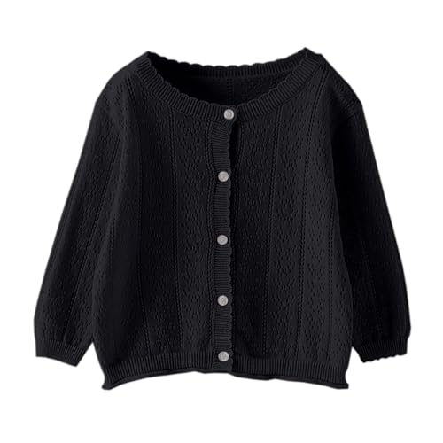 Baby Girls Knitted Cardigan Long Sleeve Round Neck Mesh Single Breasted Coat Summer Cute Solid Button Outwear