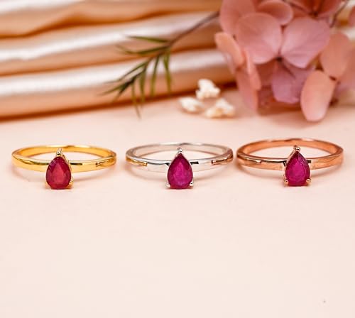 Bague en argent sterling 925 avec rubis naturel forme poire