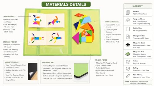 Image of Magnetic Tangram Puzzle for Kids, Wooden Educational Puzzle Toy, Toys for 4-10 Years Montessori Puzzle Game, Educational STEM Activity Book (17 pcs Tangram)