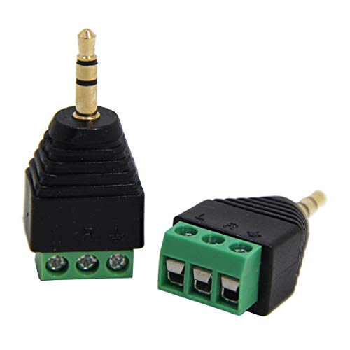 Adaptateur (Lot de 2) Jack 3,5 mm vers Bornier à Vis, Connecteur Jack Mâles Stéréo TRS de 3.5mm à 3 Pôles Adaptateur de Réparation sans Soudure pour Câble Aux, Câblage Stéréo et Câble d'Extension IR