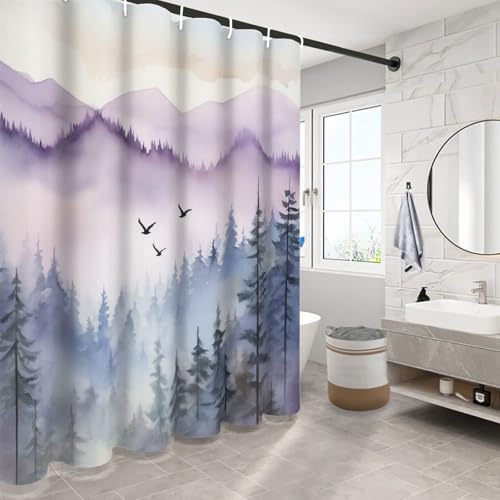 Rideau de douche imperméable lavable en machine bleu violet 180x200 - 4