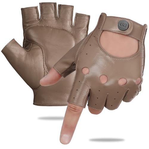 Image of GSG Men's Fingerless Leather Driving Gloves, Half Finger, lambskin | Half Finger Design, Breathable Comfort,Driving, Motorcycle Riding, Racing, Cycling, Daily Wear
