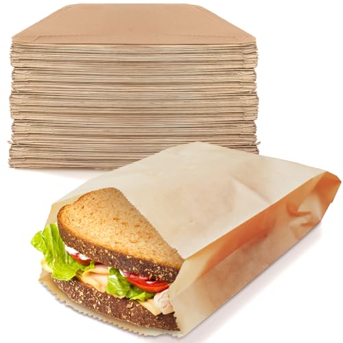 Image of Kraft Brown Sandwich Bags (800 Pack) - Microwavable Unbleached Natural Kraft Paper Bags - Food Grade Grease Resistant Bags for Pastries, Cookies, Snacks - Biodegradable - Stock Your Home