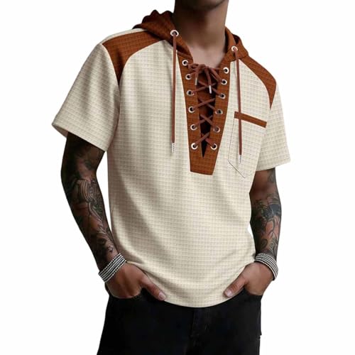 Chemise à capuche homme d'été décontractée à manches courtes avec cordon et col en V